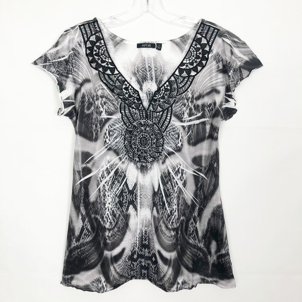 Apt. 9 Womens Top Small Crochet Rhinestones Boho Art Fairygoth Whimsigoth Flowy